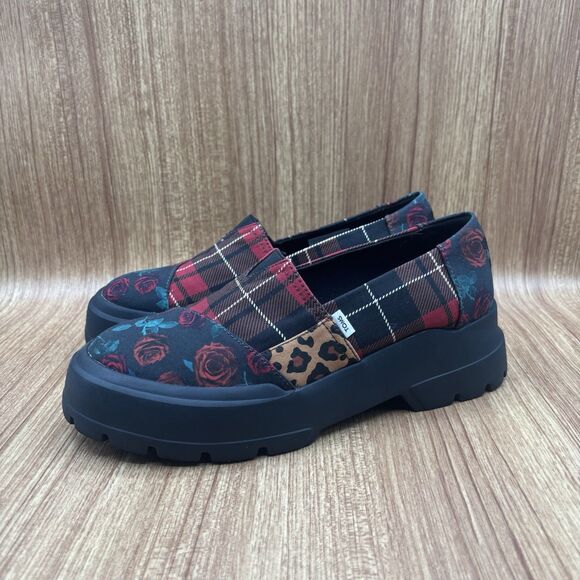 Toms Women's Alpargata Combat Tartan Patchwork Leopard Casual Red Size 8 - Picture 4 of 8